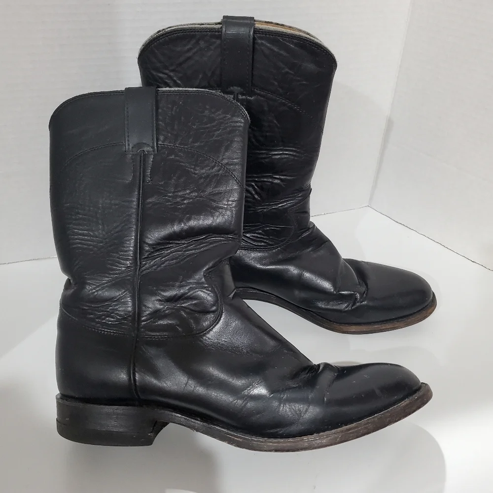 Justin Boots 3133 E Black Leather traditional Roper Boots Mens Size 8 D